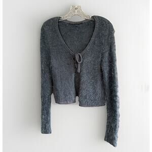 Mado et Les Autres Gray Eyelash Tie Front Cropped Sweater Women’s Size 1 Small